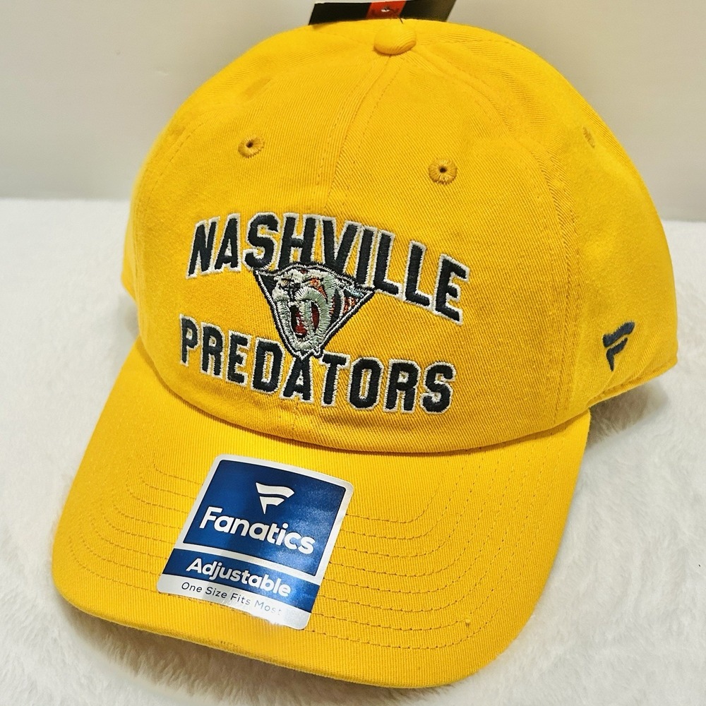 Fanatics Nashville Predators Script Logo Hat‎ Cap Adjustable Strap Yellow NHL